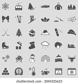 Winter Icons. Sticker Design. Vector Illustration.