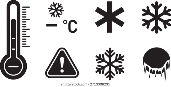 Iconos de invierno temperatura y Clima conjunto de símbolos fríos ilustración