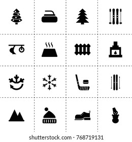 Winter icons. vector collection filled winter icons. includes symbols such as plow, spruce, air conditioning, mountain, radiator, fireplace. use for web, mobile and ui design.