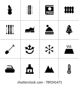 Winter icons. vector collection filled winter icons. includes symbols such as thermometer, shovel, passport, air conditioning, mountain. use for web, mobile and ui design.