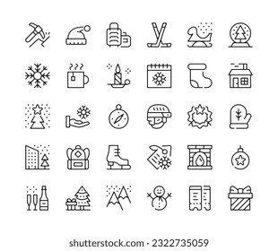 Winter icons. Vector line icons set. Christmas, winter season concepts. Black outline stroke symbols