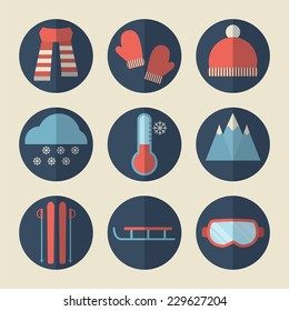 Winter icons. Vector set, flat design, EPS 10.