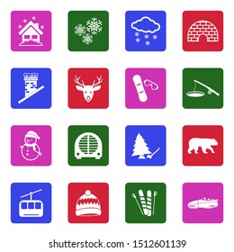 Winter Icons. White Flat Design In Square. Vector Illustration.