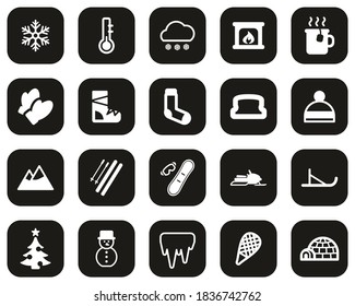 Winter Icons White On Black Flat Design Set Big