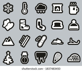 Winter Icons White On Black Sticker Set Big