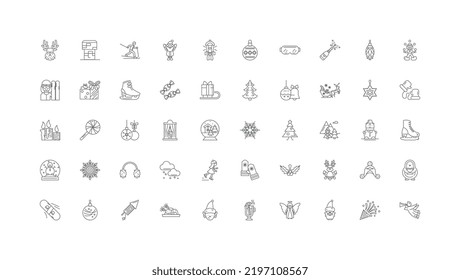 Winter ideas, linear icons, line signs set, vector collection