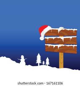 winter idyll with snowman color vector illustration