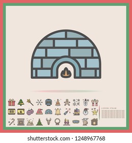 winter Igloo color line icon set, vector, illustration