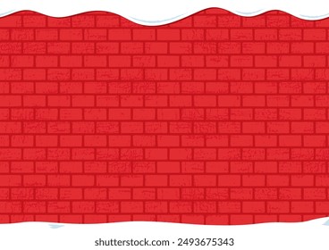 Ilustración de invierno de pared de ladrillo con nieve en la parte superior. Navidad. Diciembre. 