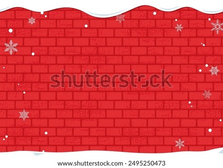 Winter illustration of brick wall with snow on top. christmas. December. 