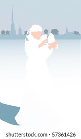 winter illustration with bride and dove