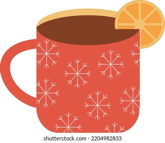 Winter illustration cup of tea. Cute illustration tea mug with lemon. Christmas cozy mood. Vector