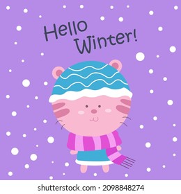 Winter illustration with cute animal 2. Hello winter text messages. perfect for invitations, greeting cards, backgrounds, wallpapers and more