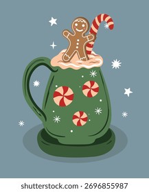Winter Illustration with Drink at Cream Gingerman and Candy Can