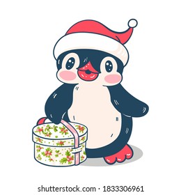 Winter illustration. Funny cartoon penguin isolated on a white background. Vector.