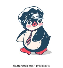 Winter illustration. Funny cartoon penguin  isolated on a white background.  Vector.