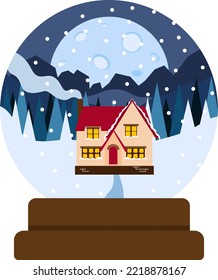 Winter illustration, house in the forest