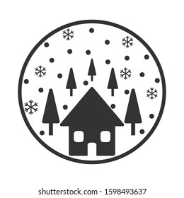 Winter illustration of houses and snowflakes