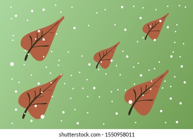 winter illustration with leaves and snowflakes. New year holidays, christmas. Snowy illustration. vector illustration.