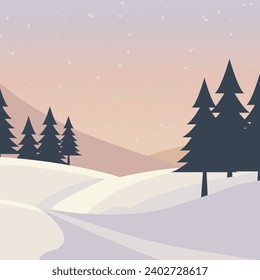 winter illustration mountain background with snow