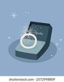 Winter Illustration with Snowflakes Ring at Box