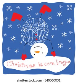 Winter illustration with snowmen. Christmas card