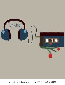 Ilustración de invierno con reproductor de cinta