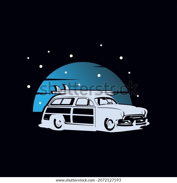 Winter illustration travel car and\
tourism retro vehicle graphic design template\
element