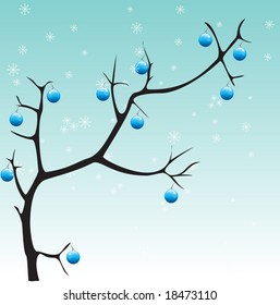 winter illustration in vector - tree with christmas balls