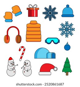 Winter illustrations set. Doodle art about Winter