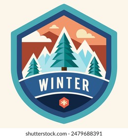 Winter Ilustration Logo with snow and tree for your community or event