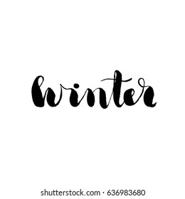 Winter - isolated pen brush calligraphy, hand lettering. Vector design element for typography poster, postcard, calendar, apparel, home decor.