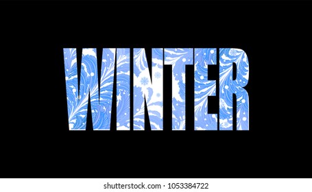 winter, isolated word with frosty ornate patterns inside the word
