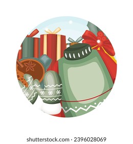 Winter Items in a Circular Frame