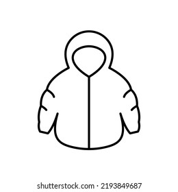 Winter jacket for a baby outline icon. EPS 10..... Newborn warm clothes on white. Childrens clothing. Kids wear symbol.. Jacket with hood for babies.. For app, banner, web, sale, design, dev, ui, ux.