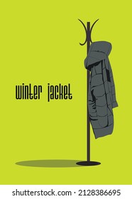 Winter jacket (coat) with clothes hanger and text