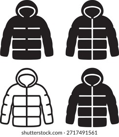 Winterjacke Cut Silhouette, kalte Jahreszeit Jackenmuster, warme Oberbekleidung Kleidung Form, Mode-Design Schnitt, solide schwarze Silhouette, Umriss gefüllt Vektor, einzeln auf weißem Hintergrund