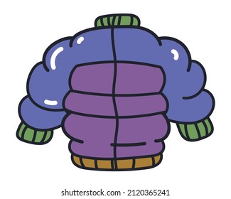 Winter Jacket Doodle Illustration Vector Icon. Hand drawn, comic, outline.