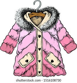 Winter jacket. Drawing ink. Vector illustration.
