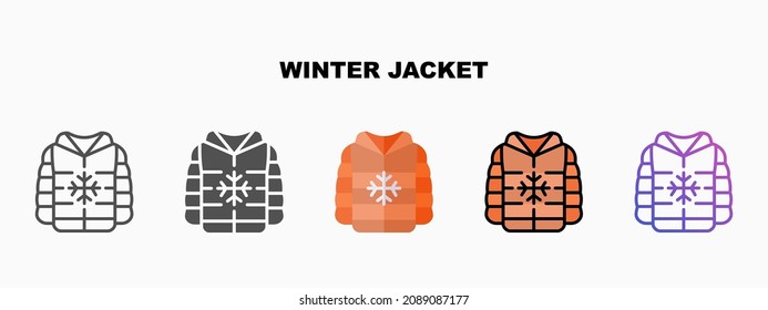 Winter Jacket icon set with different styles. Icons designed in outline, flat, glyph, line colored and gradient. Can be used for web, mobile, ui and more. Enjoy this icon for your project.