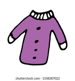 Winter jacket. Kids clothes. Illustration isolated on white background. Hand drawn icon. Inscription for prints, postcards, posters, socials, banners, stickers and seasonal design.