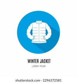 Winter jacket logo. Illustration of winter jacket in flat. Stock vector.