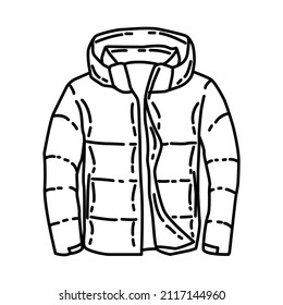 Winter Jacket for Men Part of Winter Accessories and Activities Hand Drawn Icon Set Vector.
