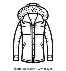 Winter jacket outlined icon in white background