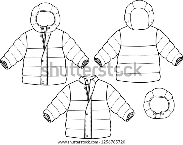 Winter\
Jacket padding Quilting design template,Windproof Jacket flat\
Sketches technical drawings tech pack vector\
