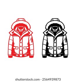 Winter jacket silhouette vector illustration design and color versions on white background