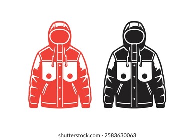 winter jacket silhouettes with white background and color versions vector