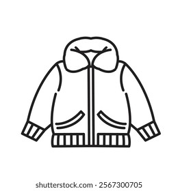 winter jacket vector logo with fur, stylish streetwear in outline art icon