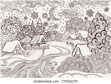 Winter. Kids Coloring Page.