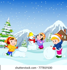 In the winter, kids play in the snow very joyfully